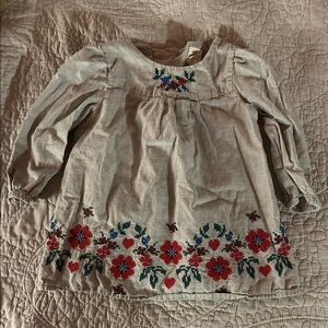 Baby GAP Gray Blouse with Red Floral Embroidery